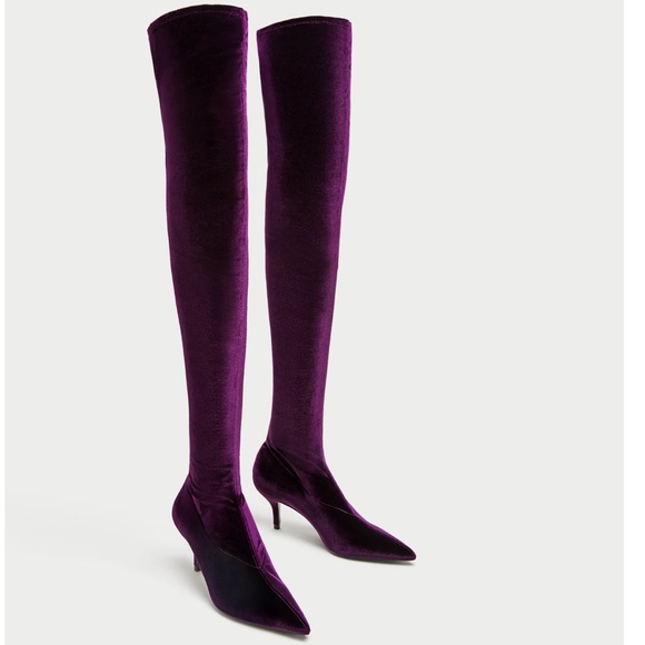 GORGEOUS NWT ZARA Over The Knee High Velvet Boots - Picture 4 of 8